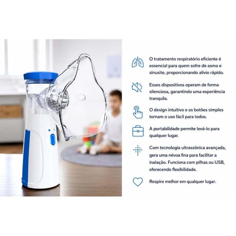 🌬 Aerossol - Inalador Nebulizador Portátil - Dificuldade De Respirar - Crise Respiratória - Tosse - USB