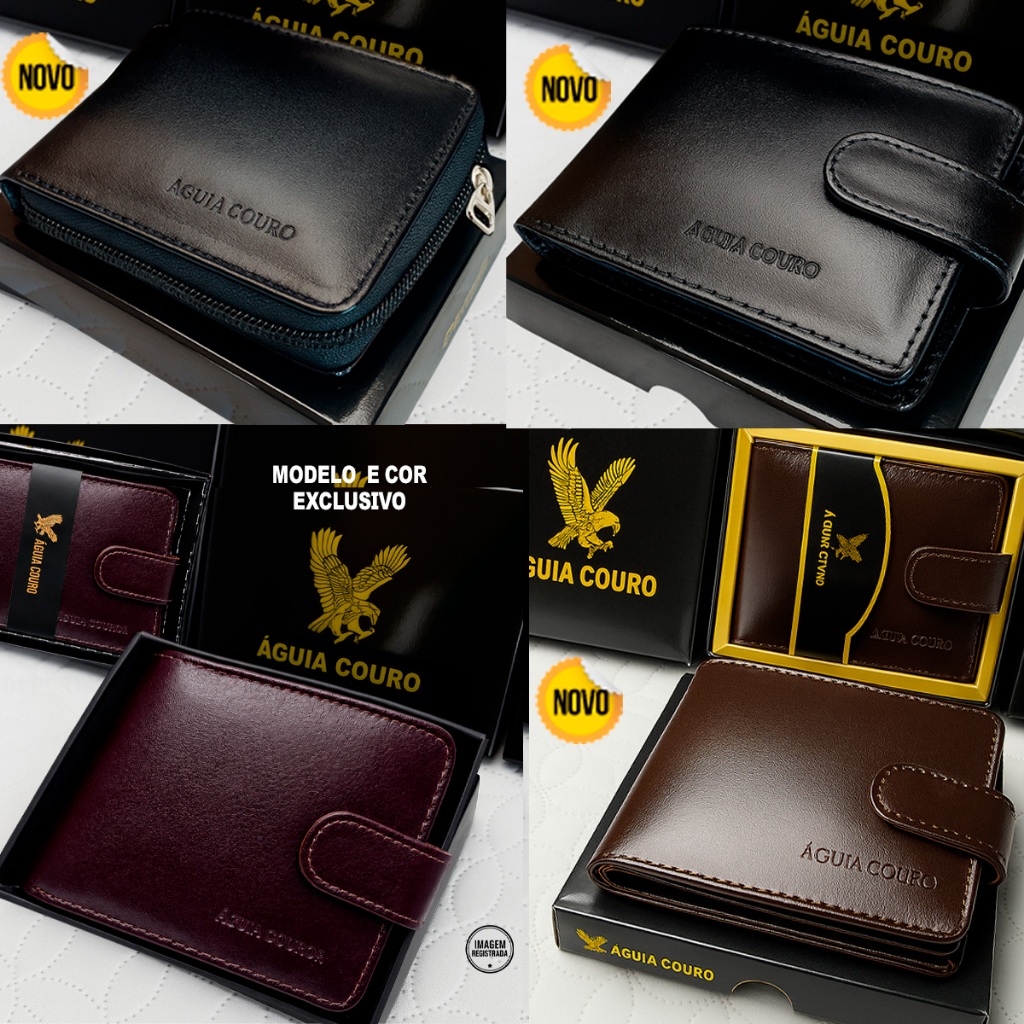Carteira de couro masculina 100% couro legitimo carteira masculina com ziper com botão ou sem botão