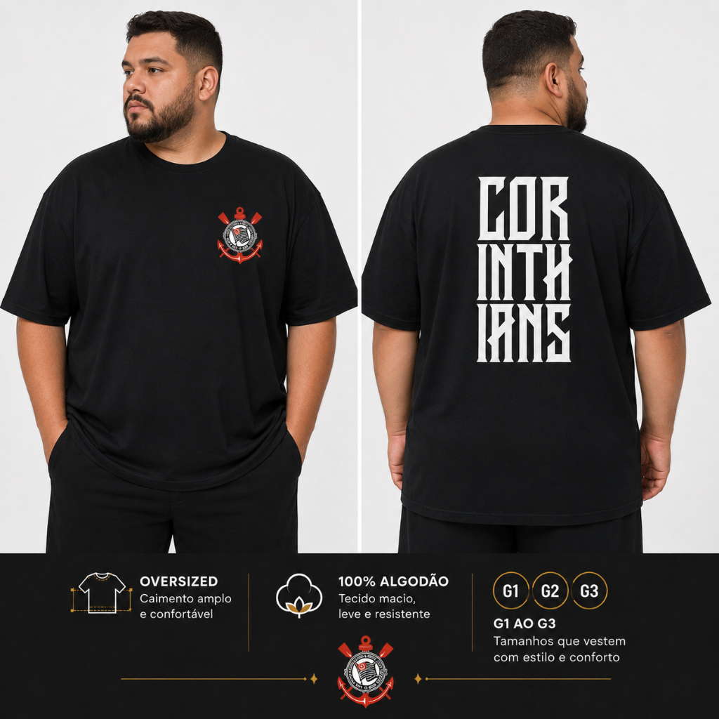 🏆 Camiseta Corinthians Oversized Unissex 100% Algodão Camisa Time Masculina Feminina Streetwear Casual Premium águia 🦅