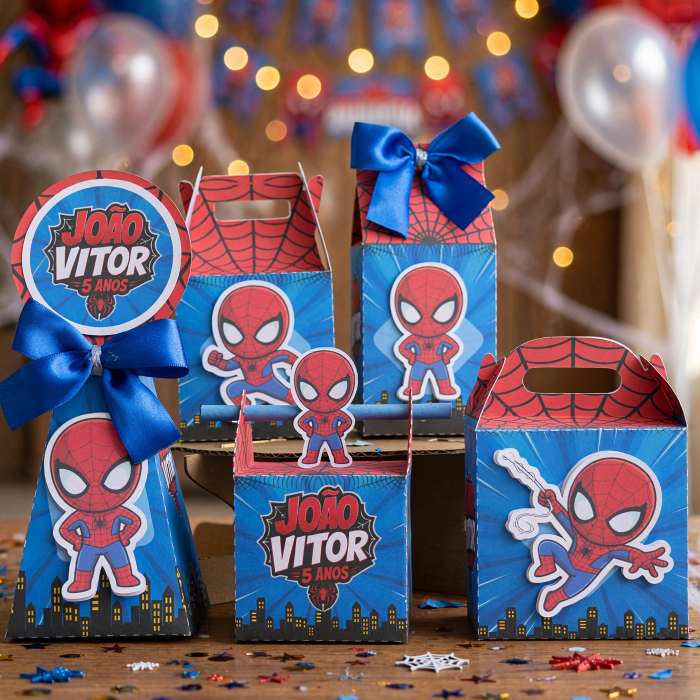 Caixinhas personalizadas com nome e idade para festa infantil - kit aniversário - lembrançinhas - heróis -- homem aranha