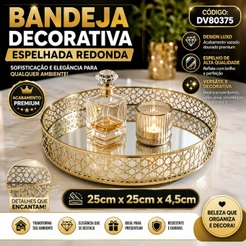 Bandeja Espelhada Decorativa Redonda Ou quadrada Dourada | Luxo para Sala, Banheiro e Decoração