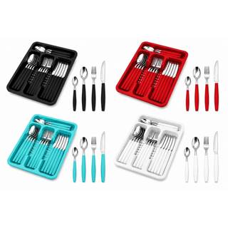 Jogo De Talheres Porta Talher Com 17 e 25 Peças Preto Vermelho Azul Branco Kit Conjunto F…
