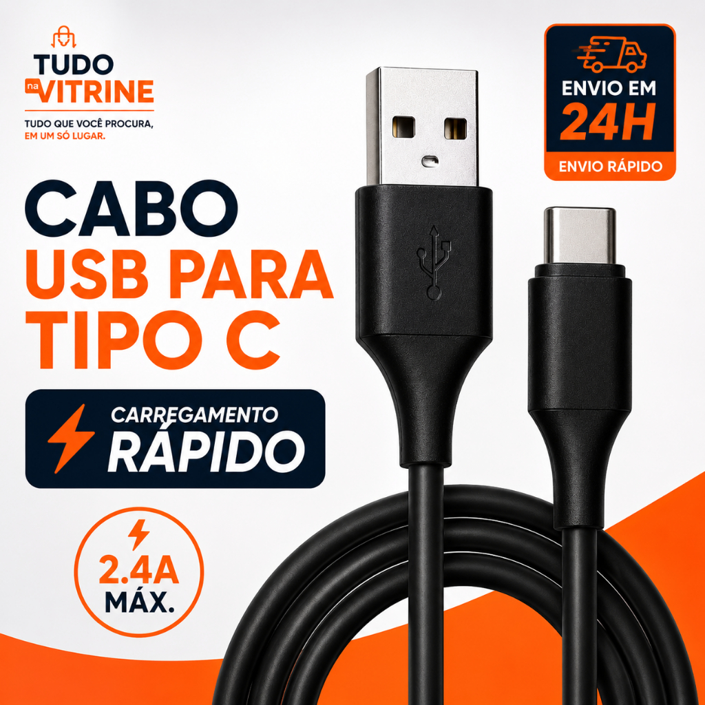 Cabo USB Para Tipo C 2.4A Carregamento Rápido 1 Metro Cabo USB-C Android