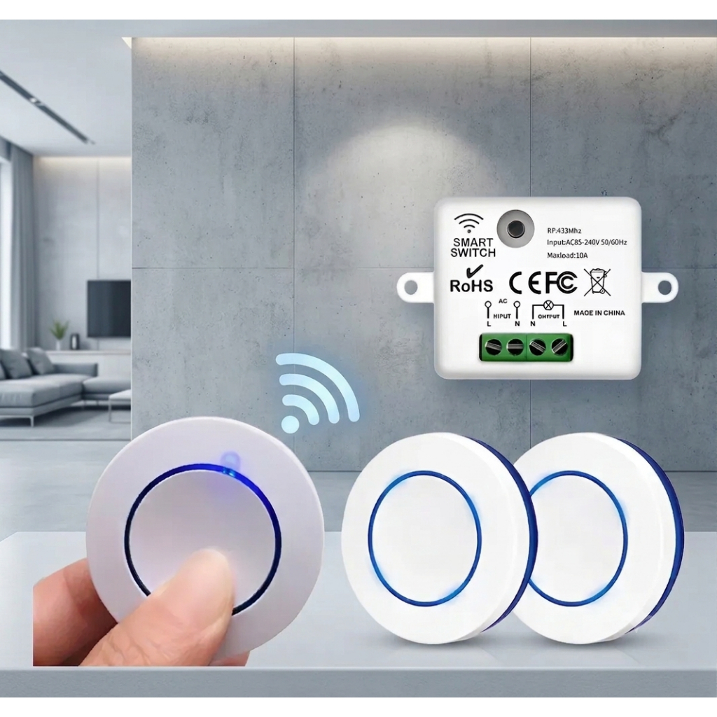 Interruptor Sem fio Inteligente Rf433MHZ + botão Sobrepor Controle Remoto Three Way com bateria
