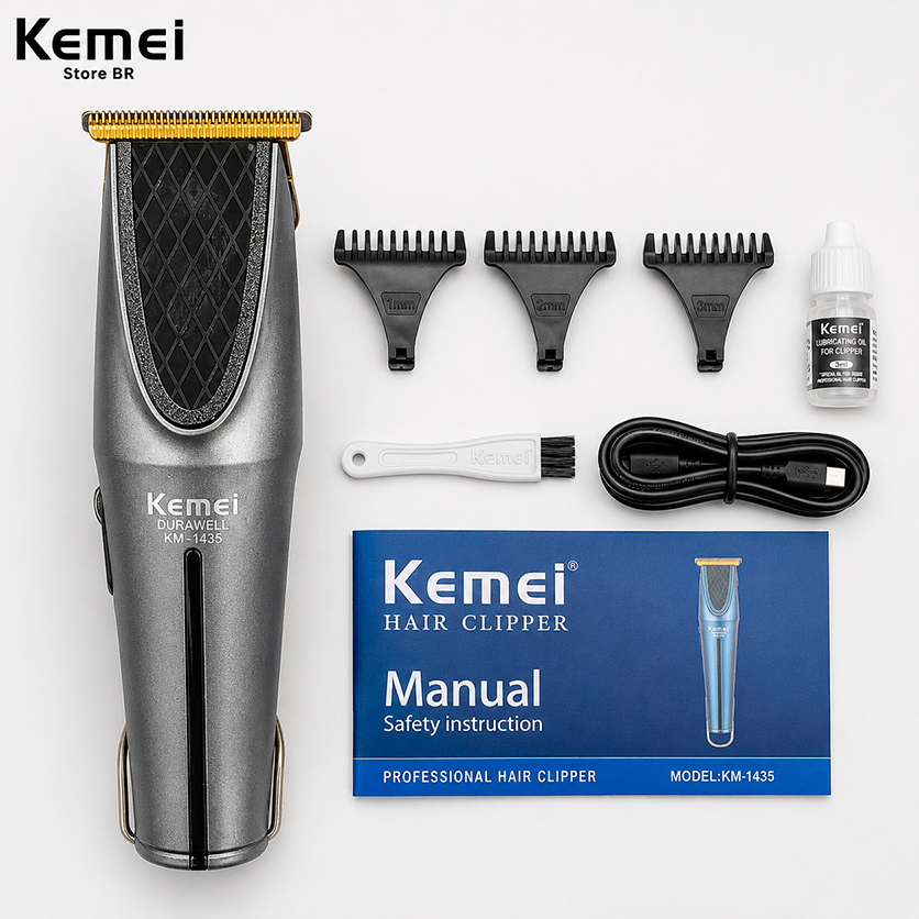 Máquina Barbeador Kemei-1435 Bivolt Sem fio 110v 200v Portátil Corte Aparador de pelos Kemei Km1435