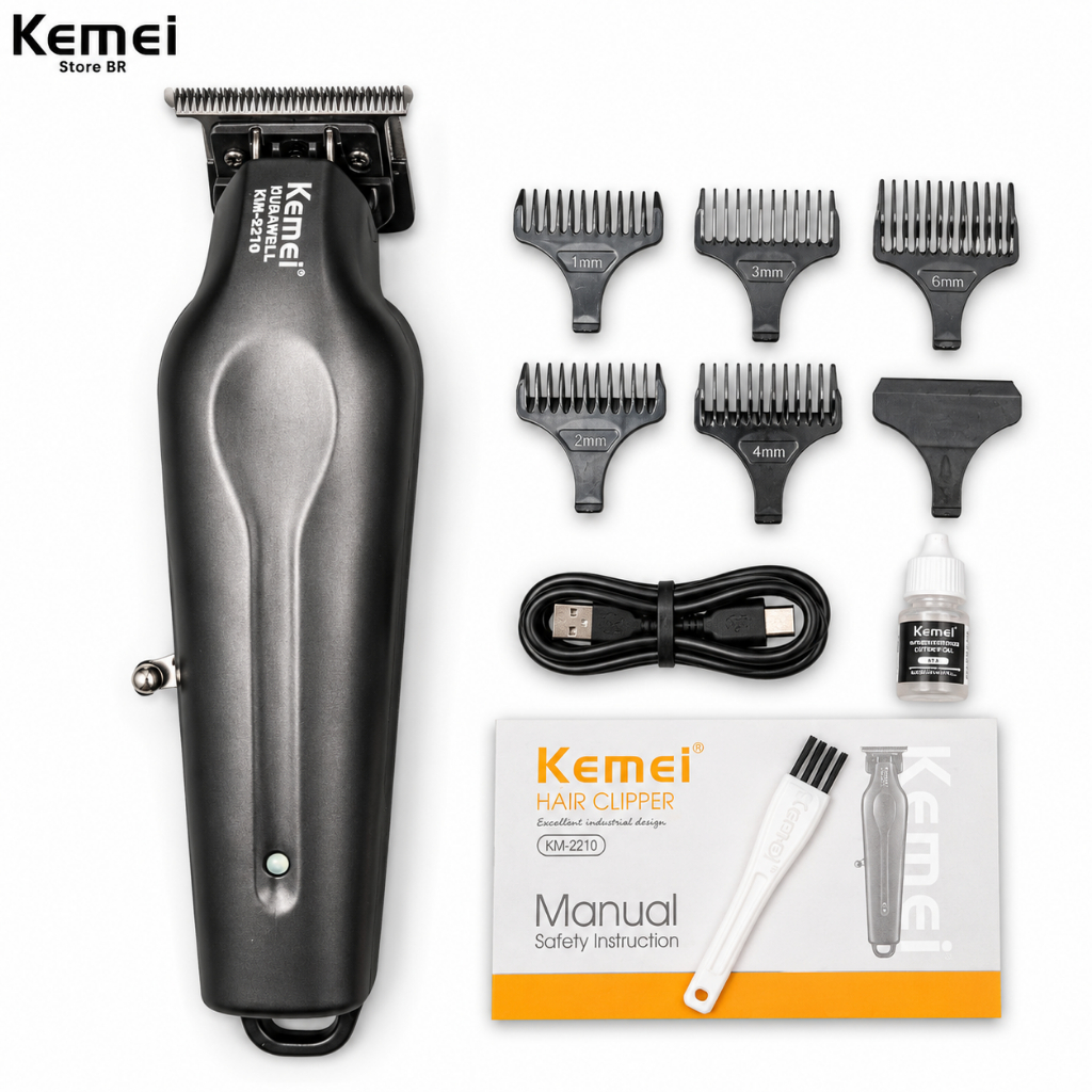 Kemei KM - 2210 Máquina De Corte De Cabelo Aparador De Pêlos Recarregável Portátil USB 7.800 RPM 5W