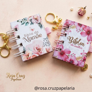 KIT MINI BÍBLIA DA MULHER + MINI BÍBLIA MAMÃE COM CHAVEIRO