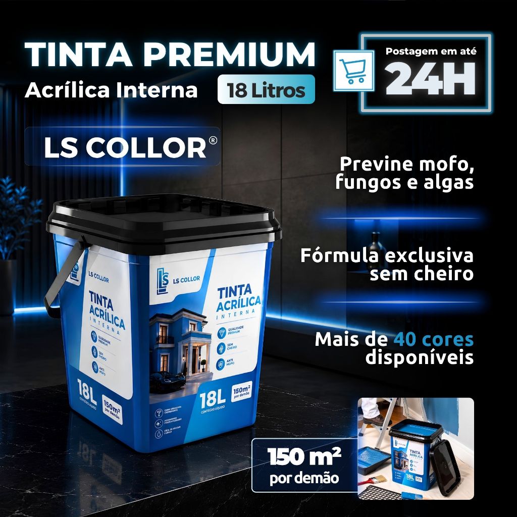 Tinta acrílica interna 18 litros LS COLLOR - Sem cheiro e com Antimofo Varias cores - Alta cobertura
