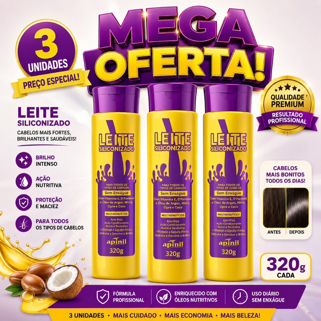 ✨ MEGA OFERTA – KIT COM 3 LEITES SILICONIZADOS APINIL 320g ✨