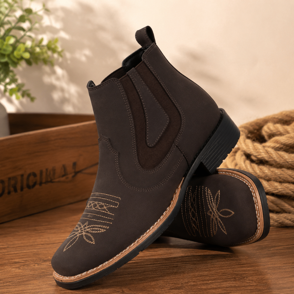Botina Bota Texana Country Masculina Bico Quadrado Bordado Estilosa Rodeio