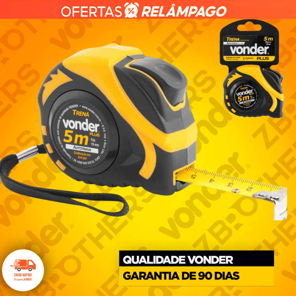 Trena 5 Metros Vonder Auto Trava Profissional Fita De Aço Resistente Reforçada Profissional
