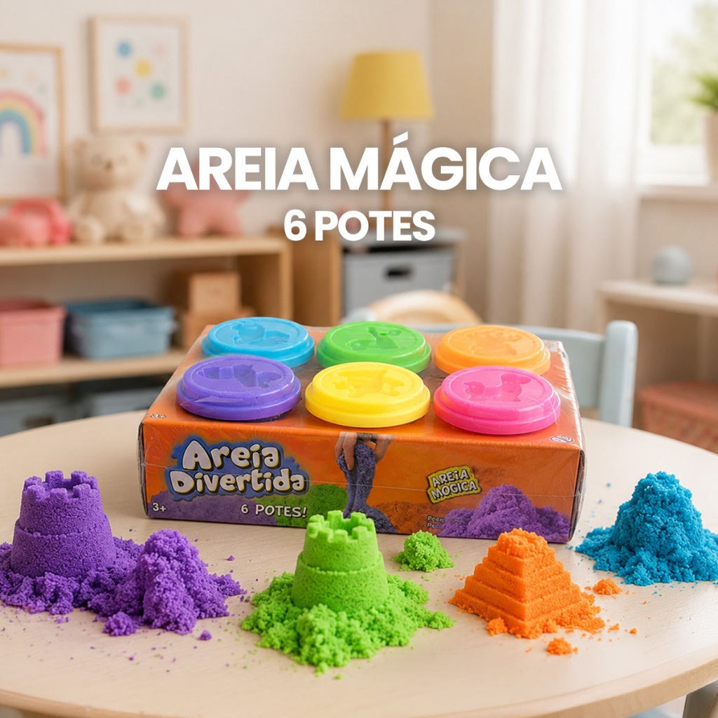Kit 6 Massinhas Areia Cinética Mágica Divertida Moldes Animais