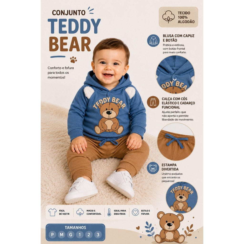 Conjunto Moletom Bebê Menino Inverno