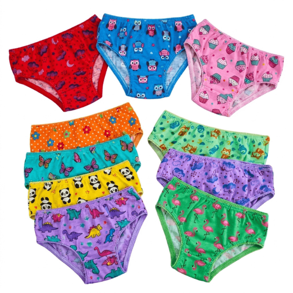 Kit Calcinha Infantil Menina Forradas Criança  P M G GG Sortidas Malha Macia Estampada 10-05 und