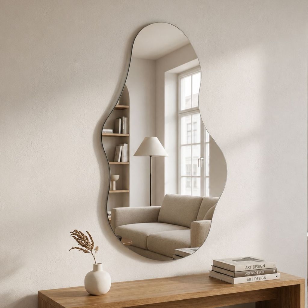 Espelho Lopazzi Grande Orgânico 90x60cm Corpo Inteiro Polido Decoração Quarto Sala Banheiro Hall