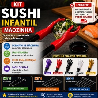 Kit Hashi Japones Sushi Plastico Reutilizável Fácil Crianças Infantil Hashi de Dedo