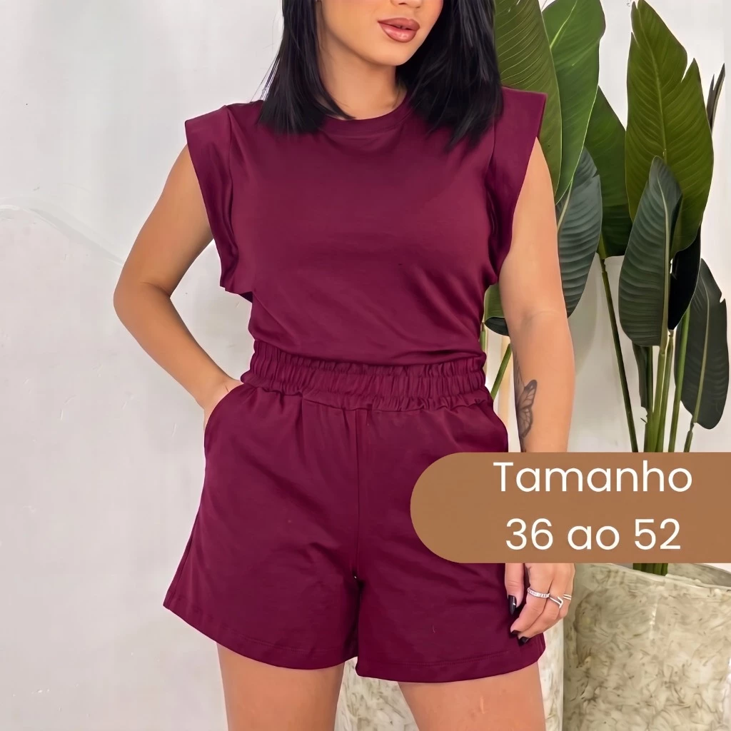 Conjunto Feminino Casual Blusa e Short Liso Algodão Premium — imagem 1