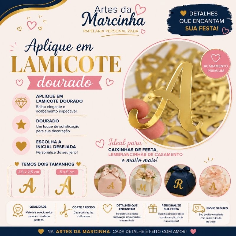 Envio Rápido kit 60 Aplique Iniciais Nome personalizado em papel Lamicote Dourado para Lembrancinhas
