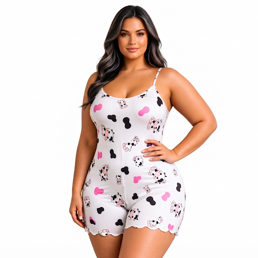 Pijama Feminino Macaquinho de Alcinha Plus Size Estampado Malha PREMIUM