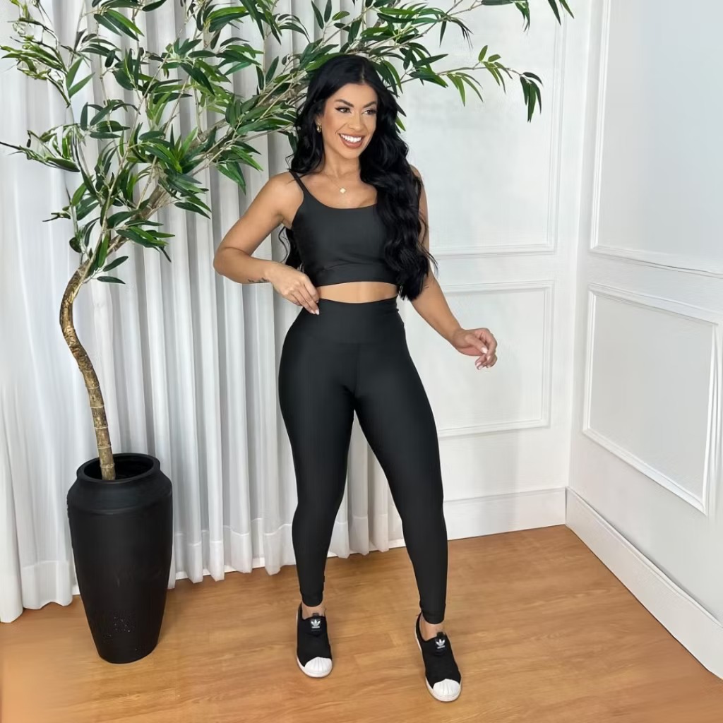 Conjunto top e calça fitness zero transparência feminino premium roupa academia legging CrossFit Moda