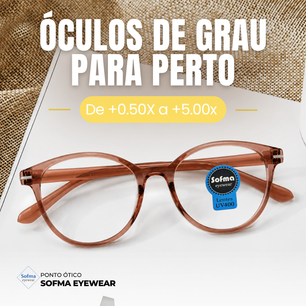 Armação Óculos Grau +0.50 até +5.0 Leitura Perto Rosa Transparente Acetato Redondo Brilho Feminino