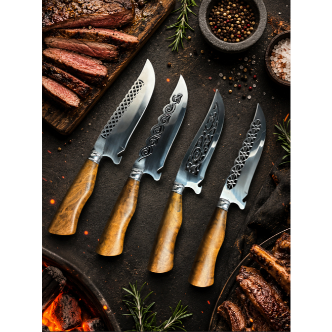 Faca Picanheira | 4 modelos Aço Inox 420 Churrasco cabo de Madeira Nobre | Presente, Coleção
