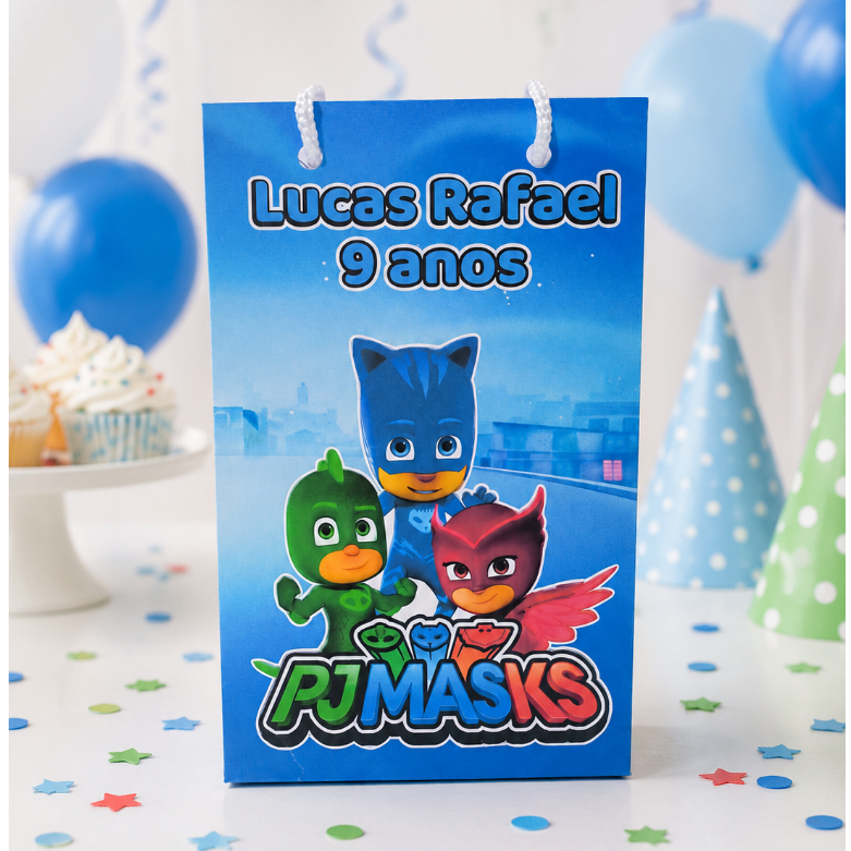 Sacolinha Surpresa Personalizada Lembrancinha Pjmasks Sacolinha de papel para festa infantil Monte em casa