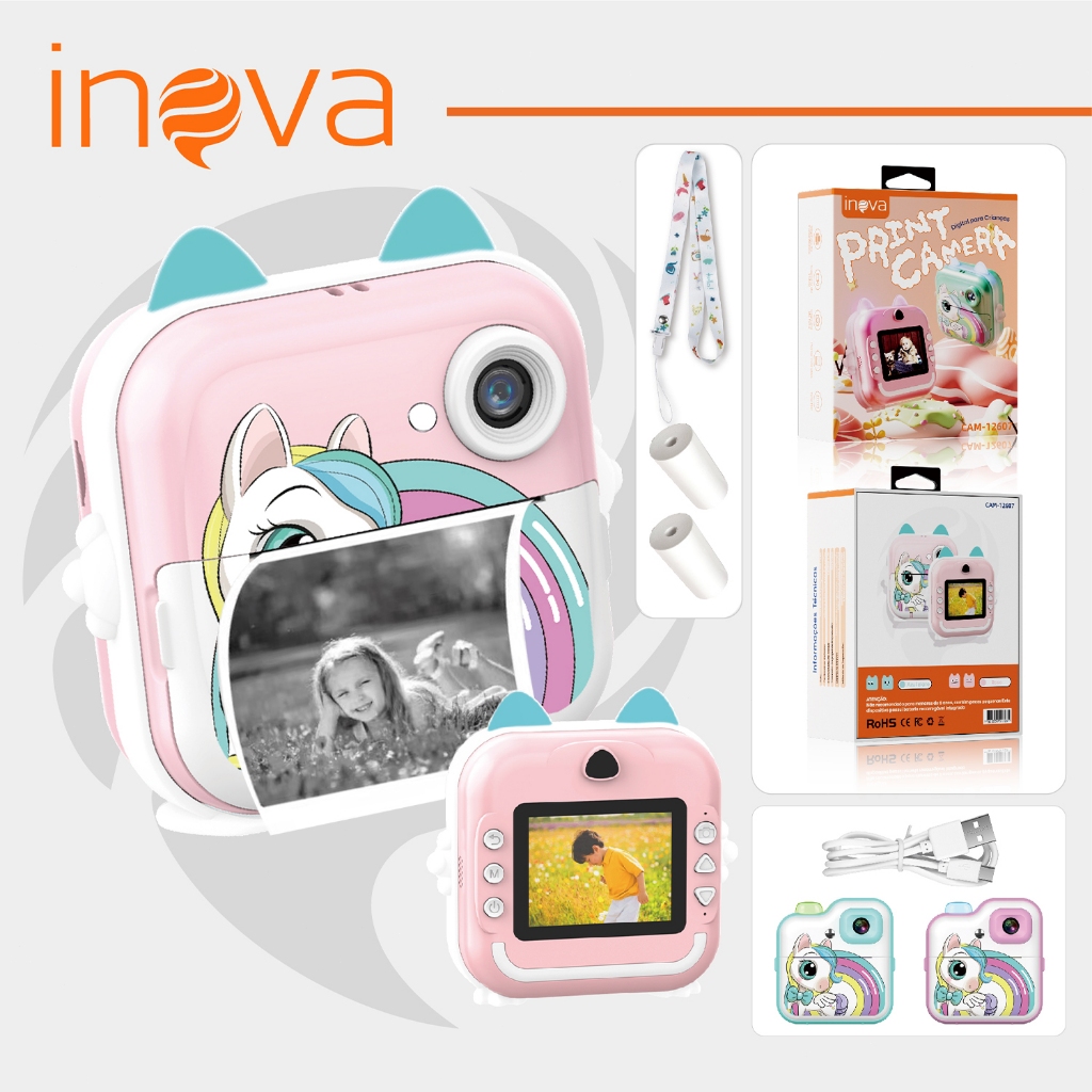 INOVA Instant Cameras Impressora de fotos portátil Impressão instantânea com tela IPS de alta definição 2,4 polegadas
