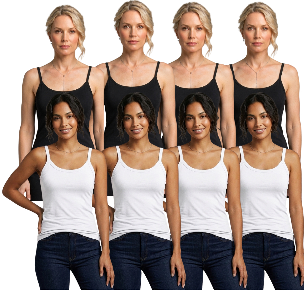 Kit Com 8 Blusinhas Femininas Regata Alça Fina Viscose Elastano