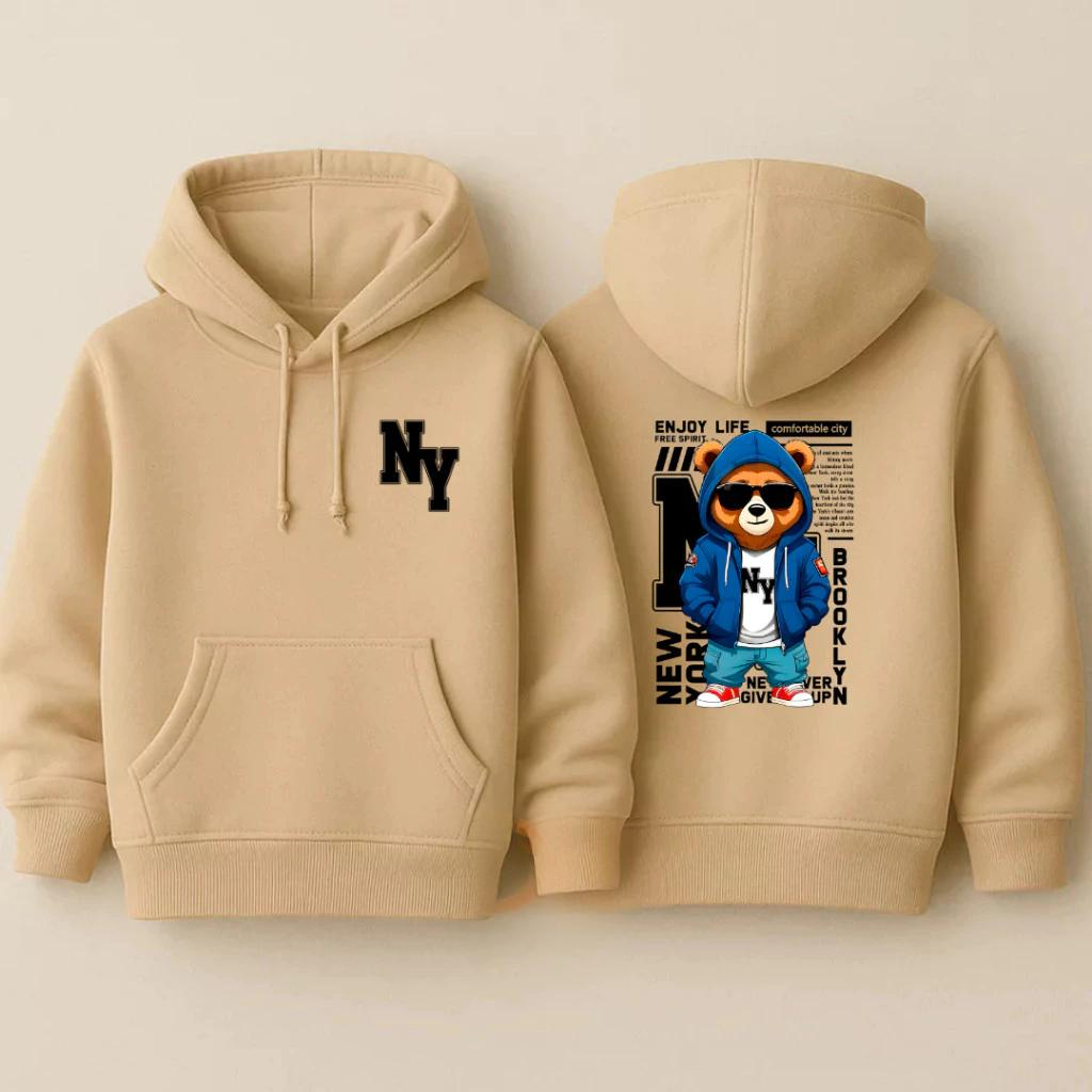 Moletom Canguru Masculino Estampado Ny Urso Infantil Feminino 100% Algodão Premium Reforçado