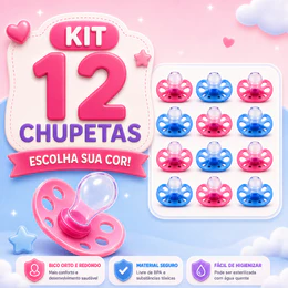 Kit 12 Chupetas Bico Ortodôntico ou Redondo Fase 2 (0122/0123)