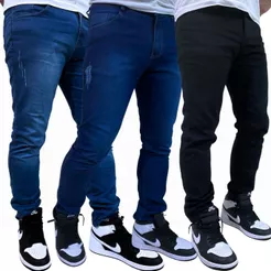 Kit com 3,2 e 1 Calça Jeans Masculina Premium Skinny Corte tradicional Basico com Lycra Lavagem Clara Escura ou Preta
