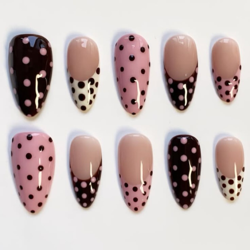 Unhas Postiças Decorada Press On Nails Poá Bolinhas Francesinha Nail Art