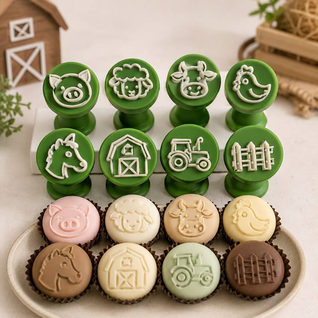 Kit Carimbos para Brigadeiro e Doces Gourmet Fazendinha 8 Peças | Carimbo para Docinhos, Doces Finos e Confeitaria