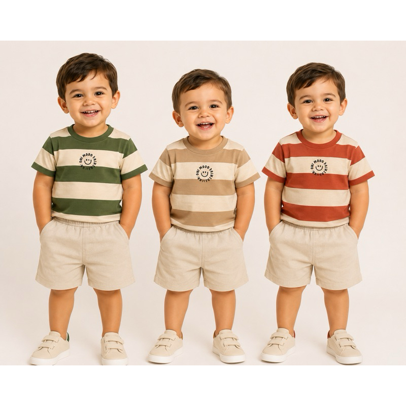 Conjunto Infantil Masculino Listrado Camiseta + Short em Algodão | Confortável e Estiloso | Tam. Infantil