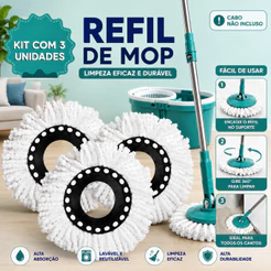 Kit 3 Refil para Mop Giratório 360° Microfibra Alta Absorção Lavável Reutilizável - AERO