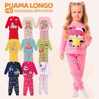 Kit Sortido 2, 6 ou 10 Peças Pijama Infantil Menina Manga Comprida De Inverno Feminino Ro…