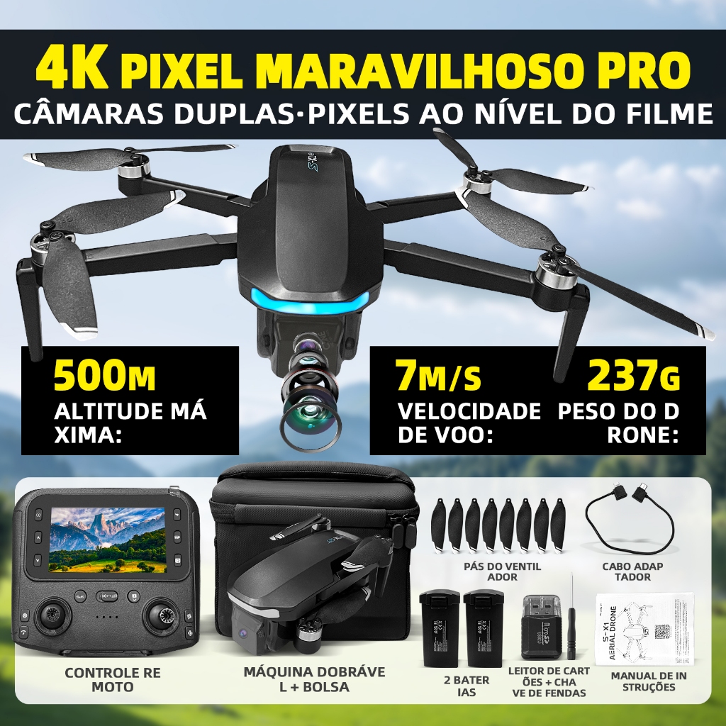 Drone S-X1 Brushless Com GPS Estabilização Eletrônica De Imagem Em 8K e Controle Por Tela. — imagem 2 de 2