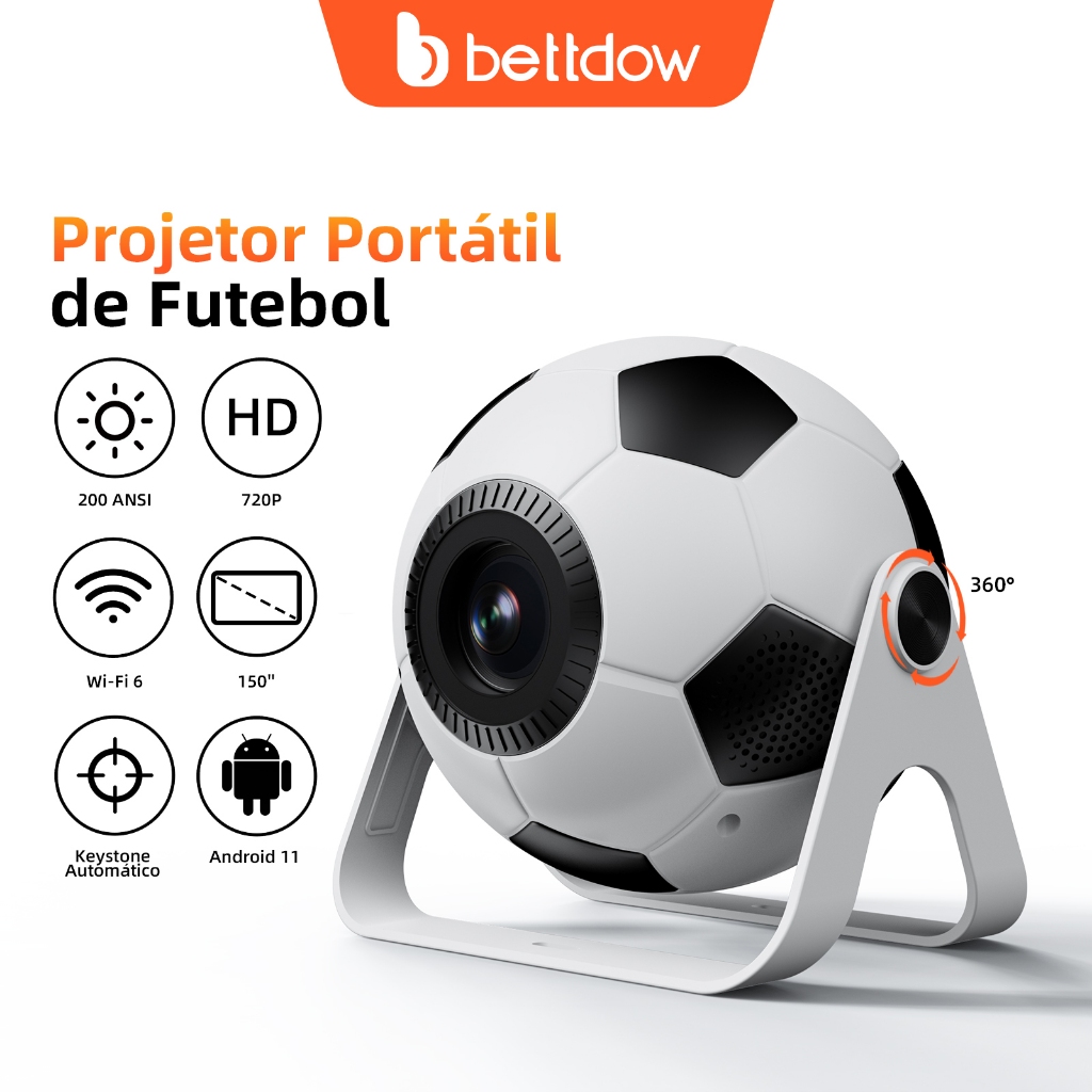 BETTDOW Mini Sepak Bola Proyektor 720P Android 11.0 com Correção Automática de K