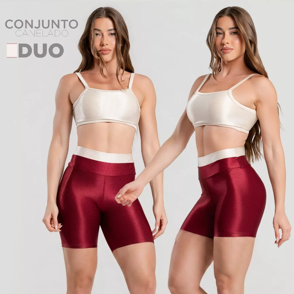 Conjunto Fitness Feminino Trilobal Canelado Brilhoso – Top Costas Abertas + Short Cós Alto Modelador — imagem 1