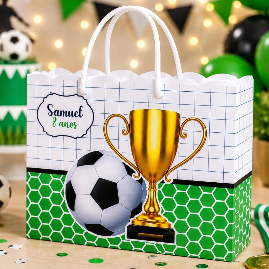 Kit Festa Sacolinhas feita de Papel Personalizadas - Lembrancinhas (PEGUE E MONTE) FUTEBOL/BOLA