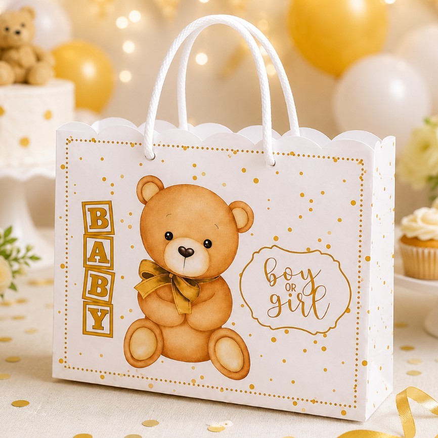 Sacolinha de Papel Personalizada (PEGUE E MONTE) **LEIA A DESCRIÇÃO** CHÁ REVELAÇÃO URSINHO NEUTRO
