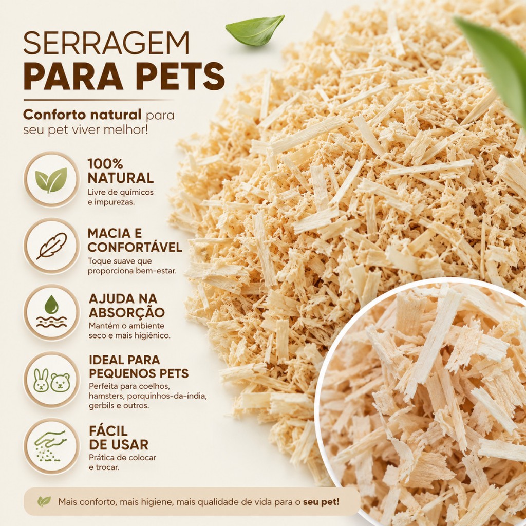 Serragem Maravalha para Hamster Coelho Porquinho da Índia Chinchila Roedores Forração para Gaiolas Alta Absorção