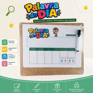 NOVA VERSÃO - Recurso Educativo Palavra do DIA - Ditado - Consoante Vogal - MDF + Plastificado