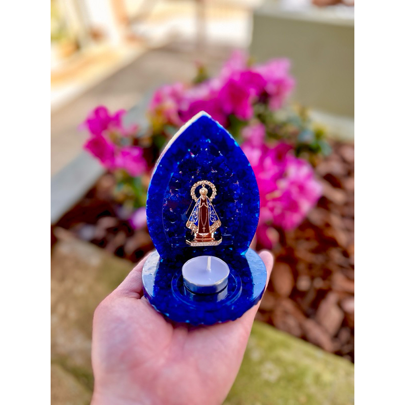 Porta Velas Nossa Senhora Aparecida em Resina Oratório Capelinha de Mesa Decoração Religiosa Católicá Presente
