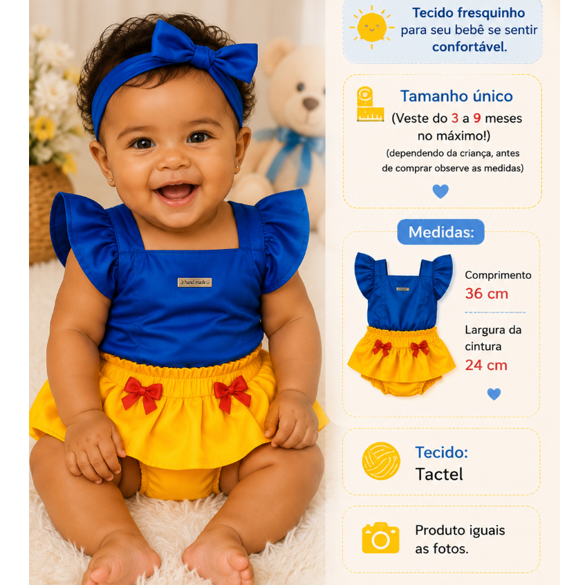 Jardineira romper bebê menina branca de neve festa mêsversario ensaio fotográfico — imagem 2 de 2