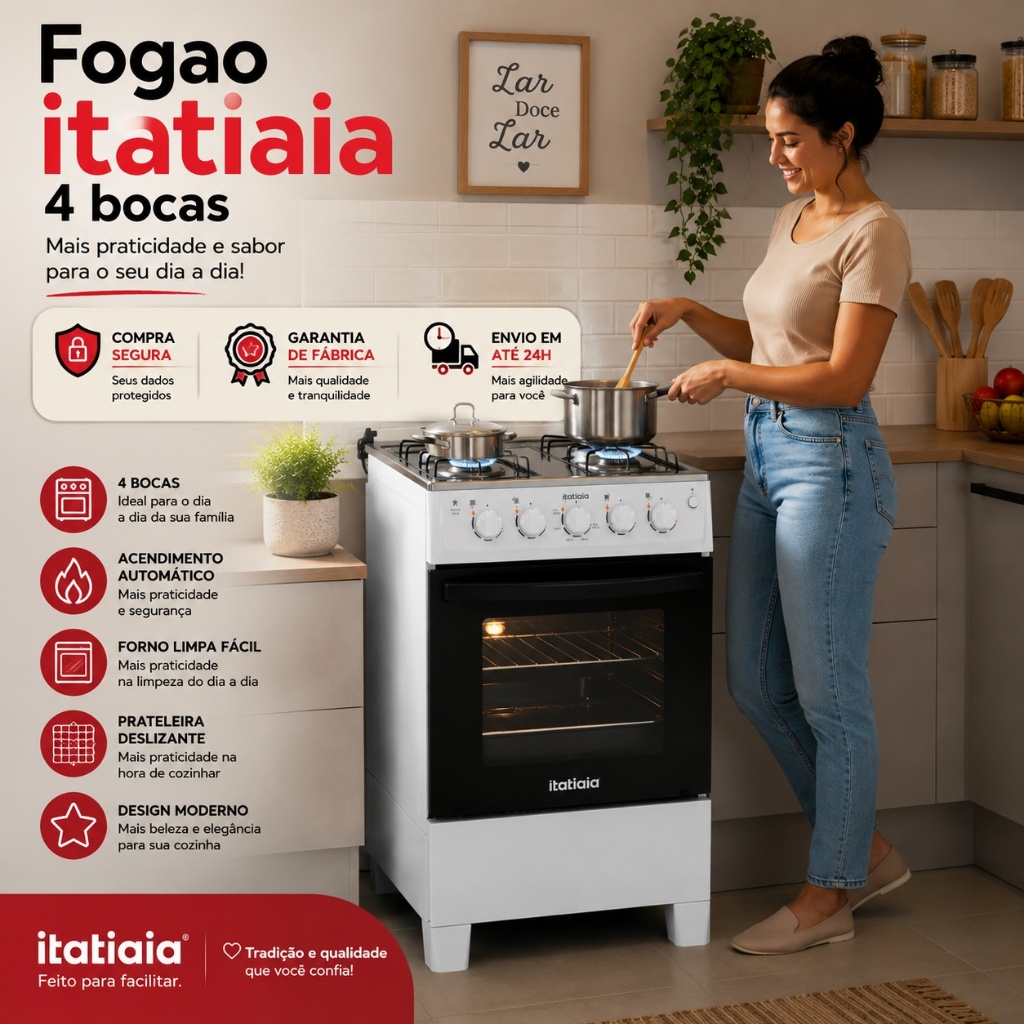 Fogão de Piso Itatiaia 4 Bocas Star Clean New | Acendimento Manual, Branco