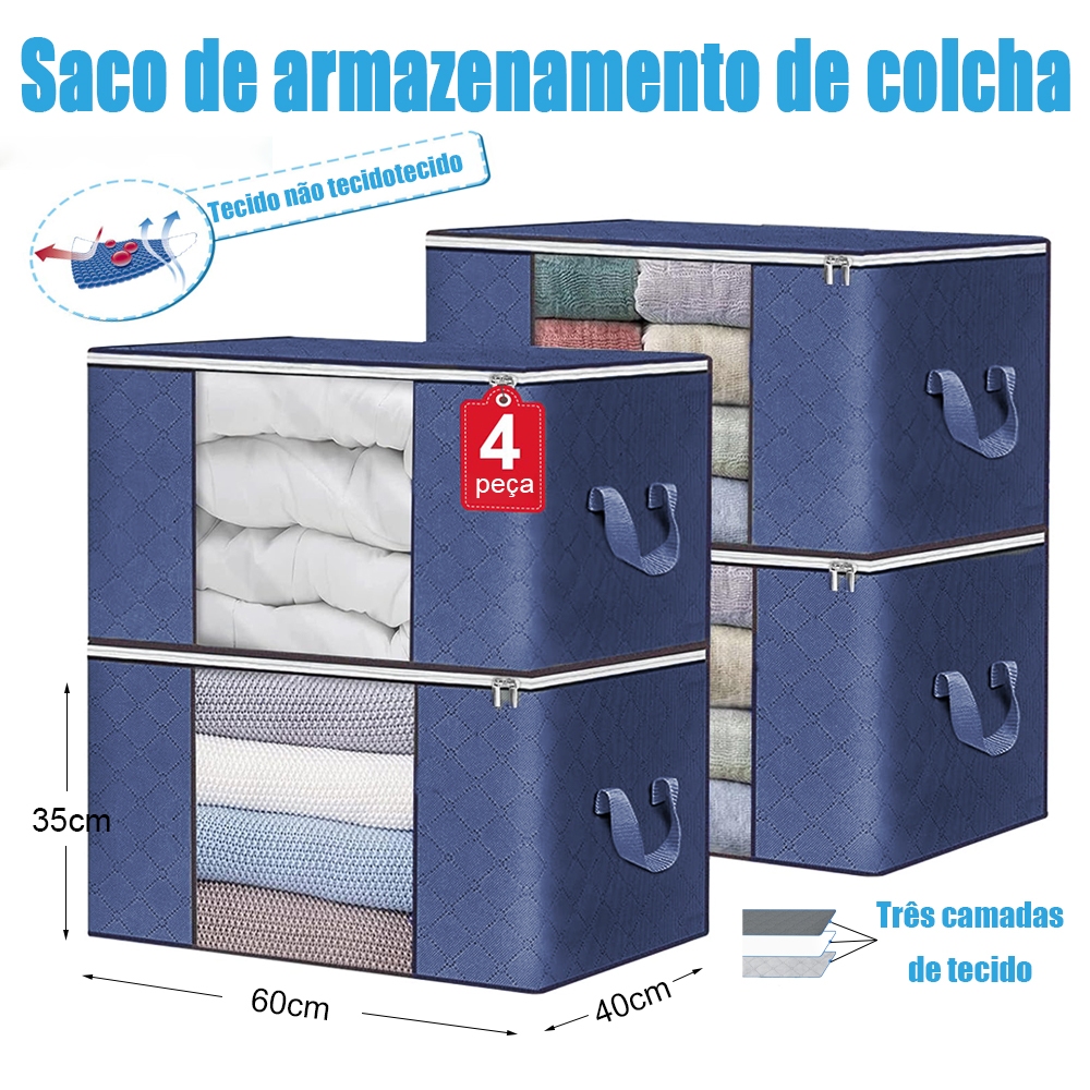 4UN Caixa Saco Organizador Cobertor Edredom Guarda Roupa Armário Anti-Poeira Umidade Insetos Multiuso