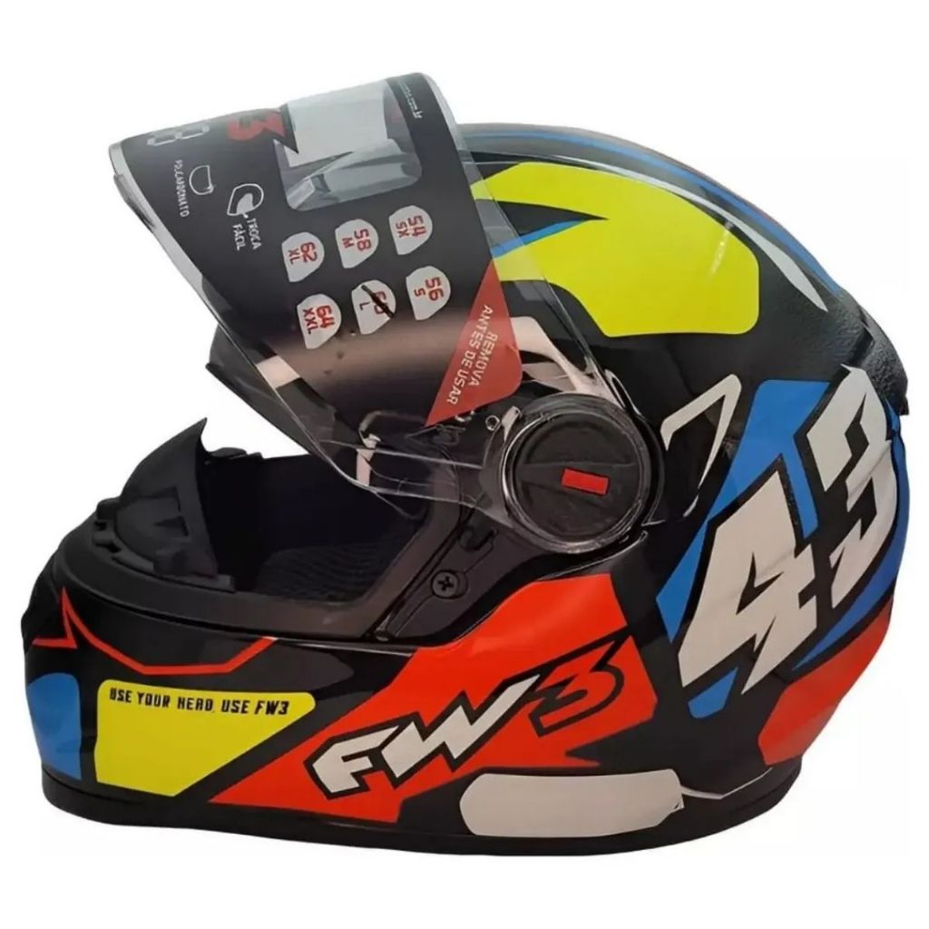 CAPACETE FW3 GTX 43 AMARELO E AZUL 58