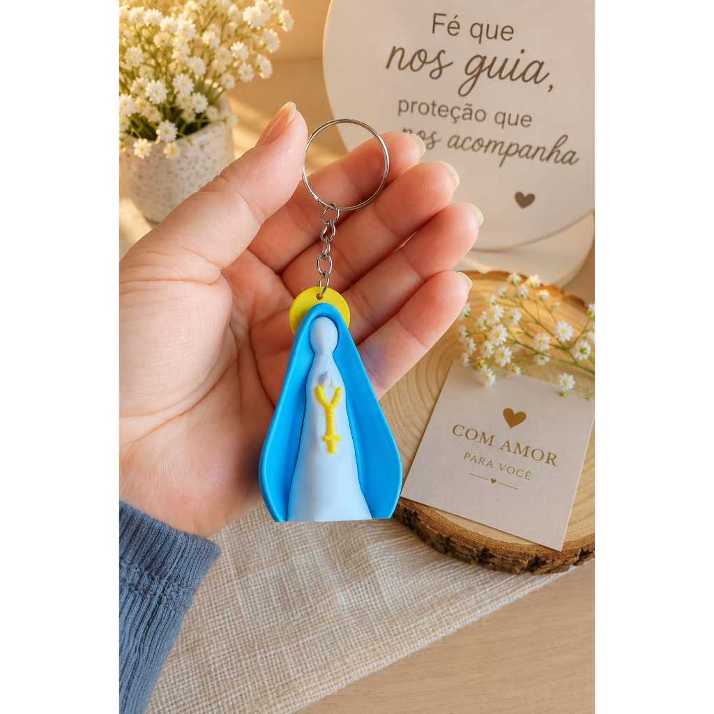 Chaveiro Nossa Senhora Das Graças / Aparecida Minimalista Impressão 3D - Lembrancinha Religiosa Fé Proteção Presente Cat